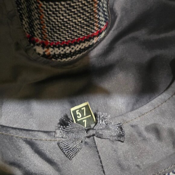 CROMBIE Aberdeen Scotland Cashmere & Wool Fedora Black Gray White Red Plaid S/7 - Picture 6 of 7